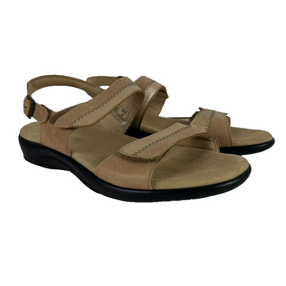 SAS Sandals Women's Shoes Size 10.5 M Nudu Tan Beige Comfort Hook Loop Leather - Picture 1 of 11